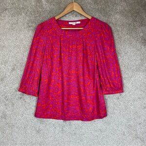 Boden Blouse Womens US 4R Orange Purple Silk Blend Pullover 3/4 Sleeve- 3496